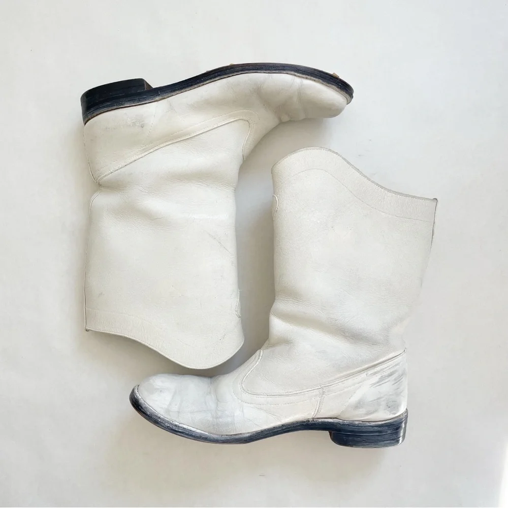 Vintage Mid Calf White Leather Cowboy Boots - Picture 2 of 6